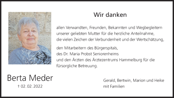 Anzeige von Berta Meder von MGO