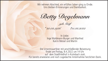 Anzeige von Betty Degelmann von MGO