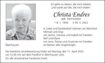 Anzeige von Christa Endres von MGO