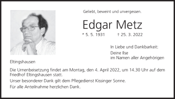 Anzeige von Edgar Metz von MGO