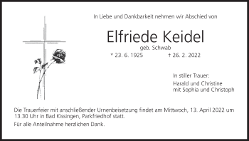 Anzeige von Elfriede Keidel von MGO