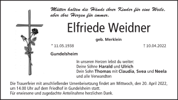Anzeige von Elfriede Weidner von MGO