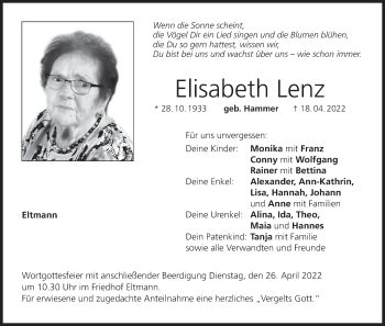 Anzeige von Elisabeth Lenz von MGO
