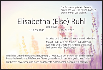 Anzeige von Elisabetha Ruhl von MGO