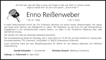 Anzeige von Enno Reißenweber von MGO