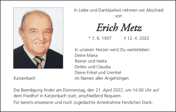 Anzeige von Erich Metz von MGO