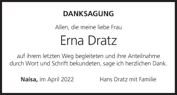 Anzeige von Erna Dratz von MGO