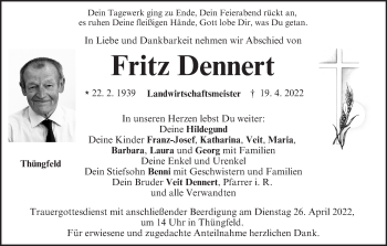 Anzeige von Fritz Dennert von MGO