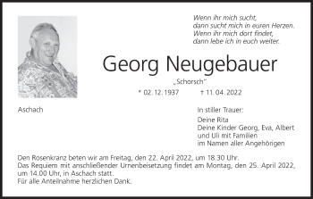 Anzeige von Georg Neugebauer von MGO