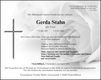 Anzeige von Gerda Stahn von MGO