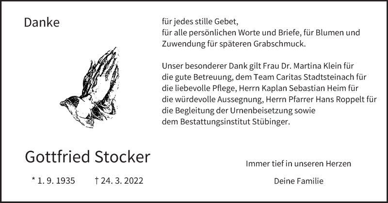  Traueranzeige für Gottfried Stocker vom 29.04.2022 aus MGO