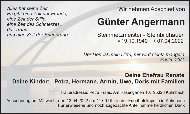  Traueranzeige für Günter Angermann vom 12.04.2022 aus MGO