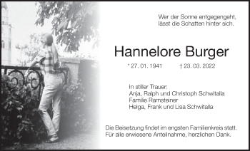 Anzeige von Hannelore Burger von MGO