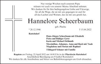 Anzeige von Hannelore Scheerbaum von MGO