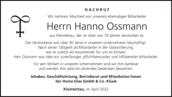 Anzeige von Hanno Ossmann von MGO