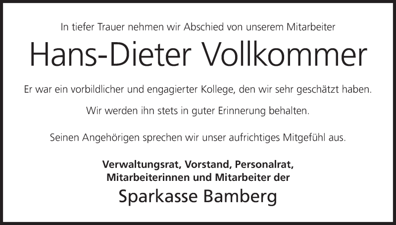  Traueranzeige für Hans-Dieter Vollkommer vom 02.04.2022 aus MGO