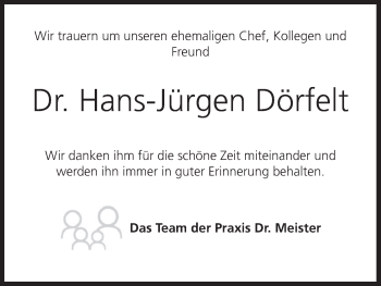 Anzeige von Hans-Jürgen Dörfelt von MGO