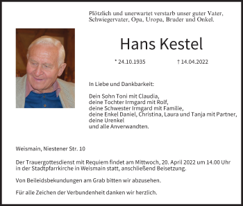 Anzeige von Hans Kestel von MGO