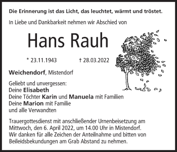 Anzeige von Hans Rauh von MGO