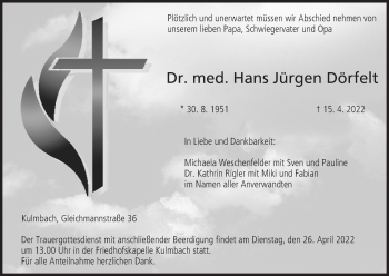 Anzeige von Hans Jürgen Dörfelt von MGO