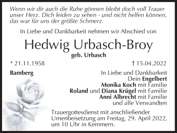 Anzeige von Hedwig Urbasch-Broy von MGO