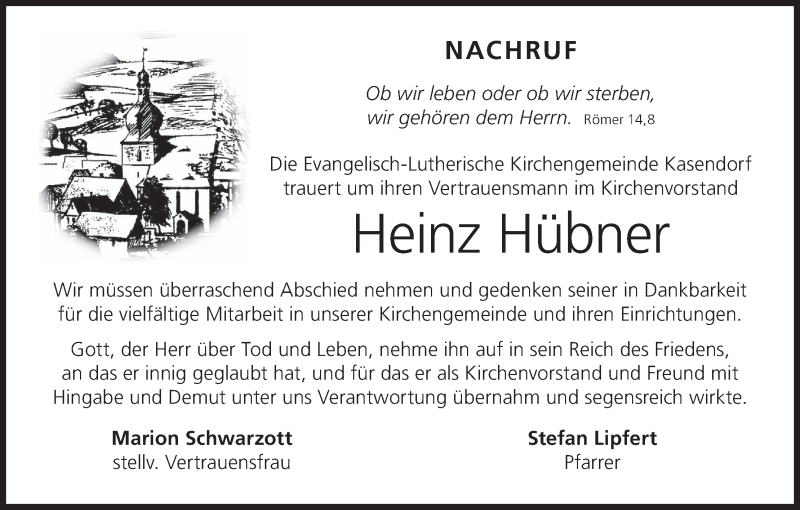  Traueranzeige für Heinz Hübner vom 20.04.2022 aus MGO
