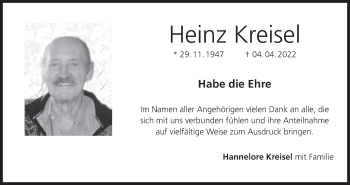 Anzeige von Heinz Kreisel von MGO