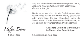 Anzeige von Helga Dorn von MGO