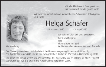 Anzeige von Helga Schäfer von MGO