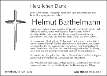 Anzeige von Helmut Barthelmann von MGO