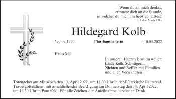 Anzeige von Hildegard Kolb von MGO