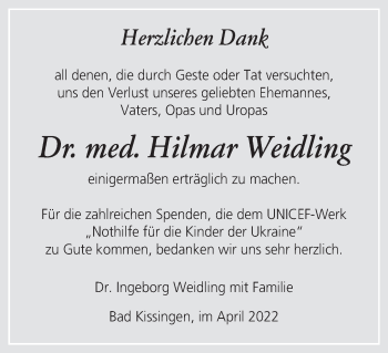 Anzeige von Hilmar Weidling von MGO