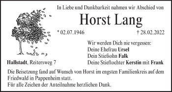 Anzeige von Horst Lang von MGO