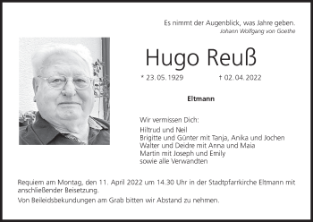 Anzeige von Hugo Reuß von MGO