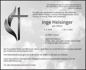 Anzeige von Inge Heisinger von MGO