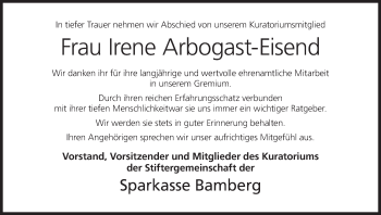 Anzeige von Irene Arbogast-Eisend von MGO