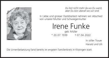 Anzeige von Irene Funke von MGO