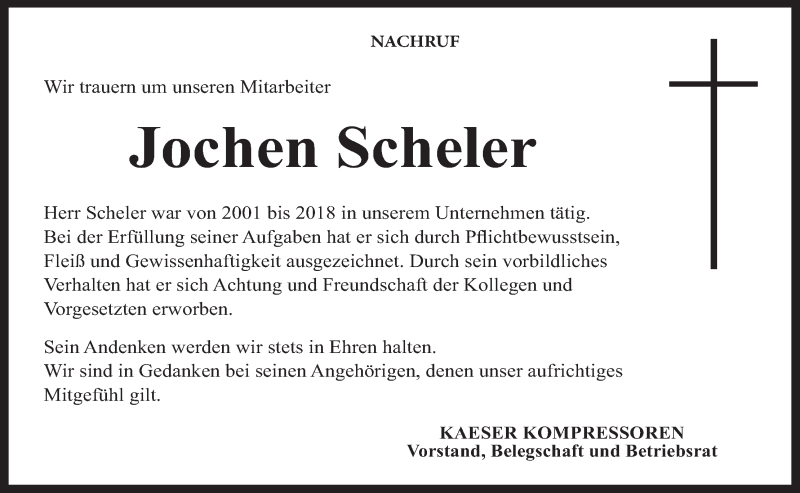  Traueranzeige für Jochen Scheler vom 16.04.2022 aus MGO