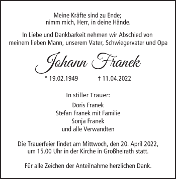 Anzeige von Johann Franek von MGO