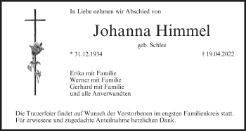 Anzeige von Johanna Himmel von MGO