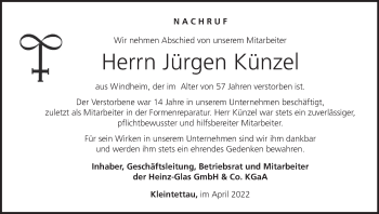 Anzeige von Jürgen Künzel von MGO