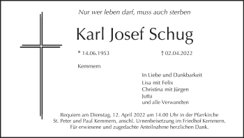 Anzeige von Karl Josef Schug von MGO