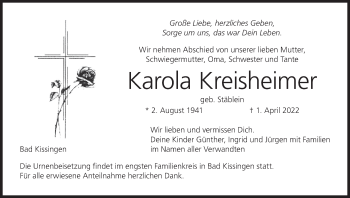 Anzeige von Karola Kreisheimer von MGO