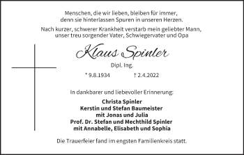 Anzeige von Klaus Spinler von MGO