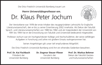 Anzeige von Klaus Peter Jochum von MGO