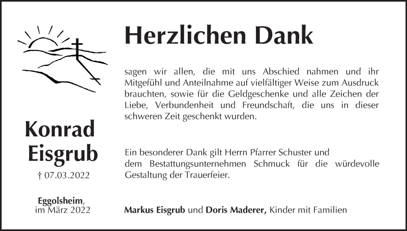  Traueranzeige für Konrad Eisgrub vom 02.04.2022 aus MGO