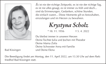 Anzeige von Krystyna Scholz von MGO