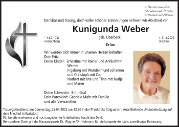 Anzeige von Kunigunda Weber von MGO