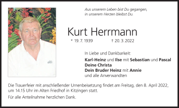 Anzeige von Kurt Herrmann von MGO