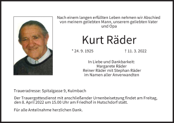 Anzeige von Kurt Räder von MGO